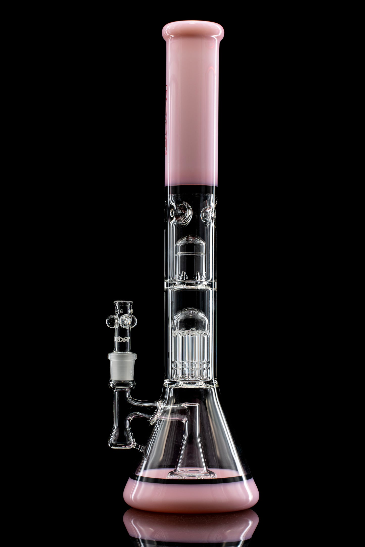 ROOR® Tech Fixed Downstem- 18" Beaker 50x5mm with 10-arm Tree Perc Pink/Black Color