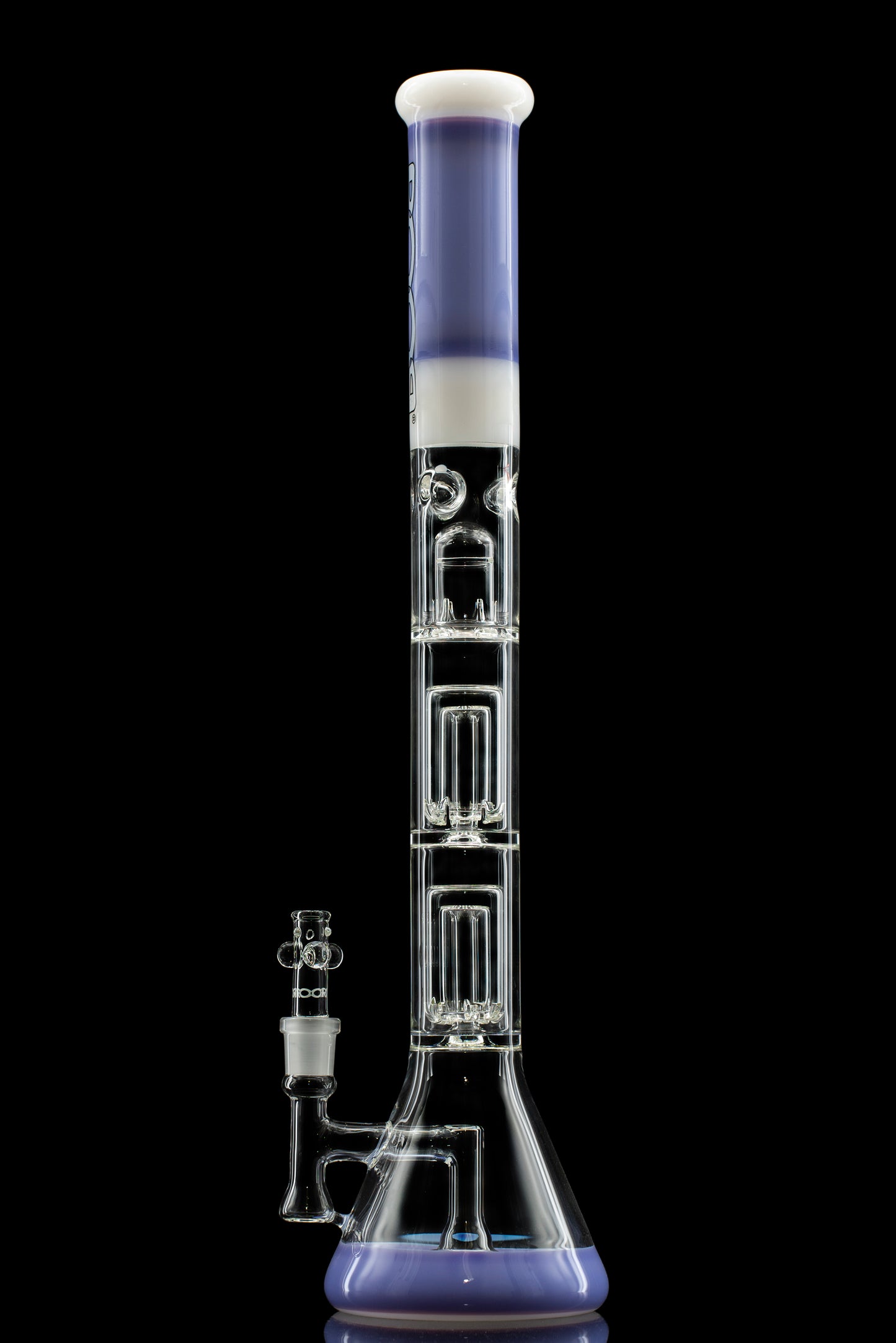 ROOR® Tech Fixed Downstem- 18" Beaker 50x5mm with Double Barrel Perc Purple/White Color