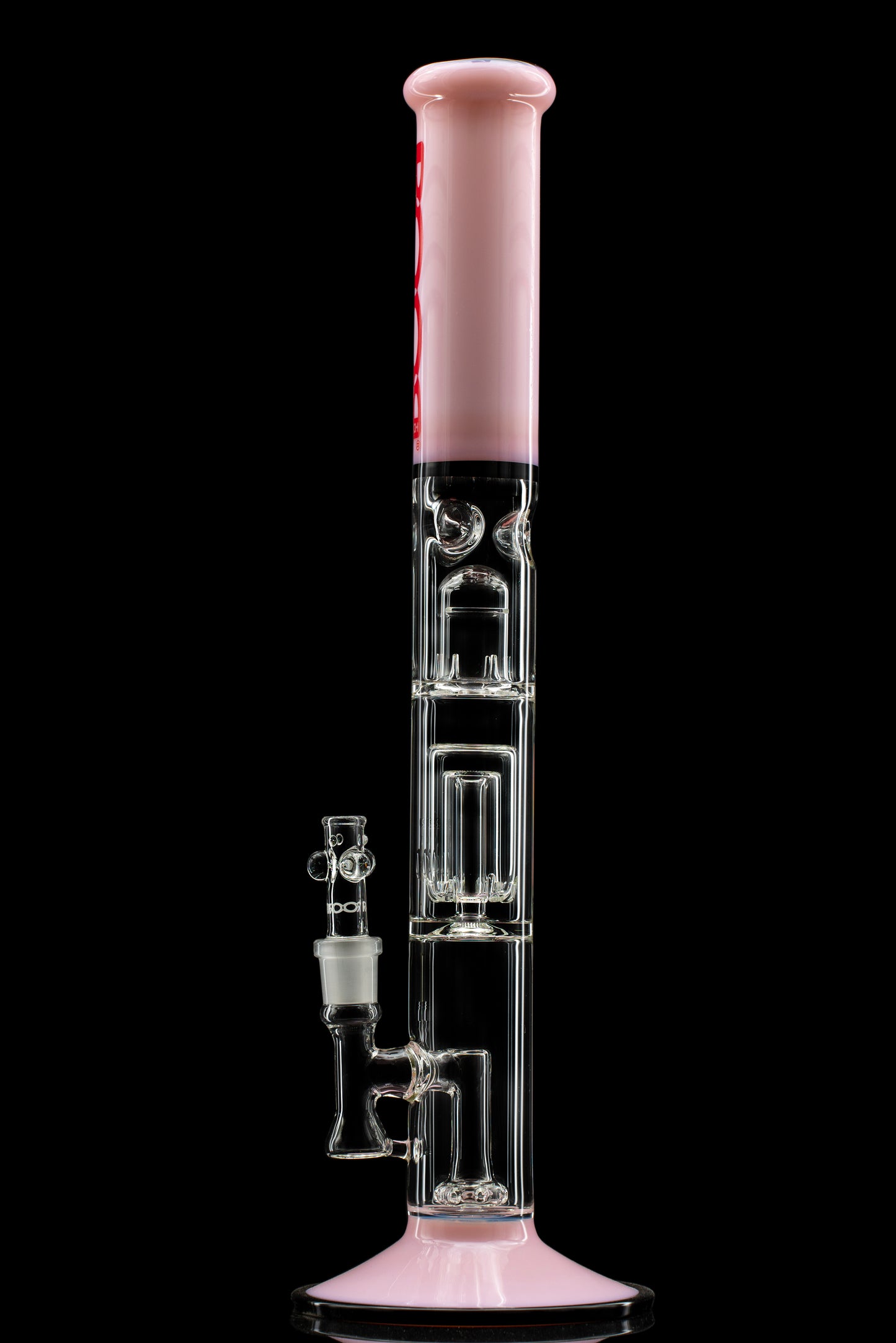 ROOR® Tech Fixed Downstem- 18" Straight 50x5mm with Barrel Perc Pink/Black Color