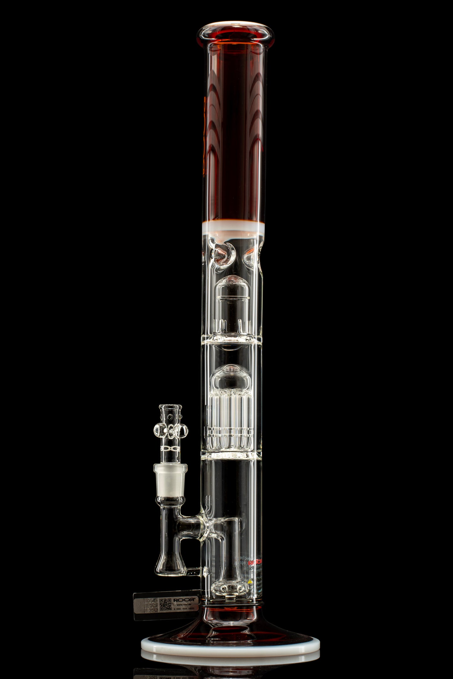 ROOR® Tech Fixed Downstem- 18" Straight 50x5mm with 10-arm style Perc Amber/White Color