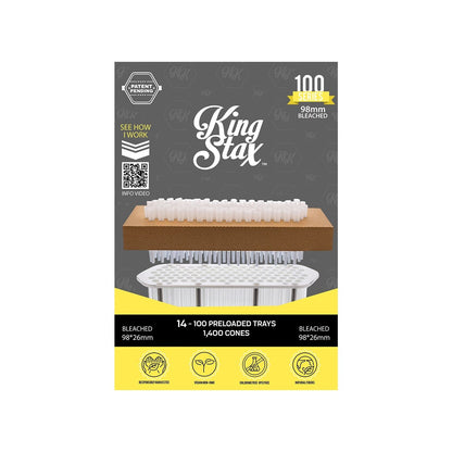 King Stax 100 Series 98mm bleached pre-loaded cones box, 1,400 cones