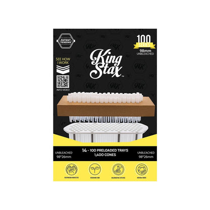 King Stax 100 Series 98mm unbleached pre-loaded cones box, 1,400 cones