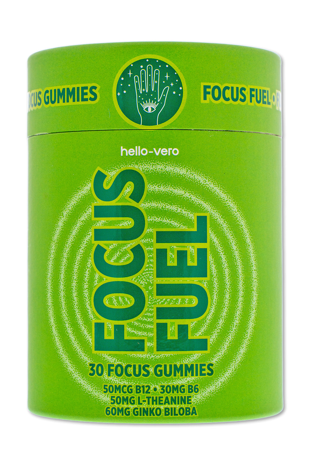 Hello Vero Focus Fuel gummies for focus, mental clarity and memory - front label view
