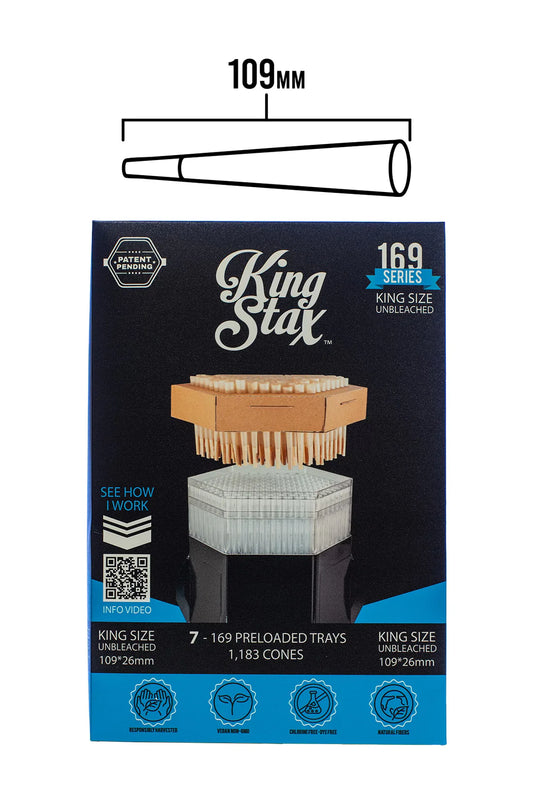 King Stax 169 Series Pre-Rolled Cones – 109mm (Unbleached) – 1,183 Cones/box