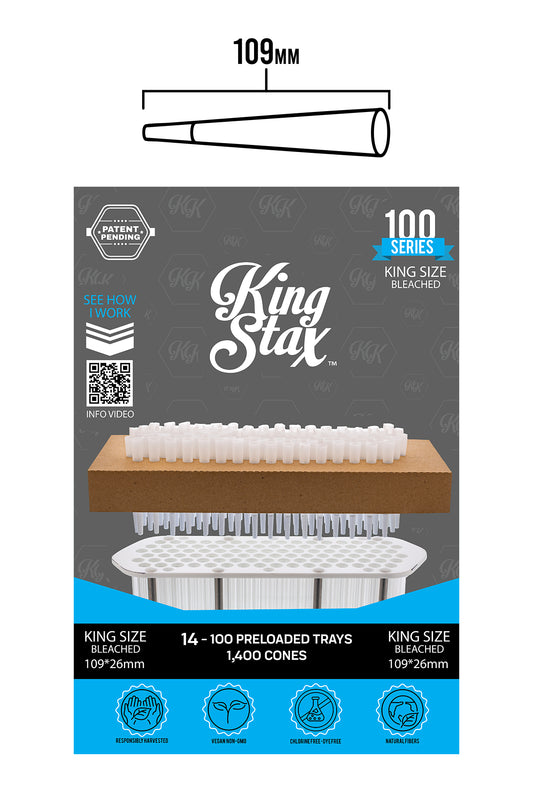 King Stax 100 Series – 109MM Cones (Unbleached) – 1,400 Cones/box