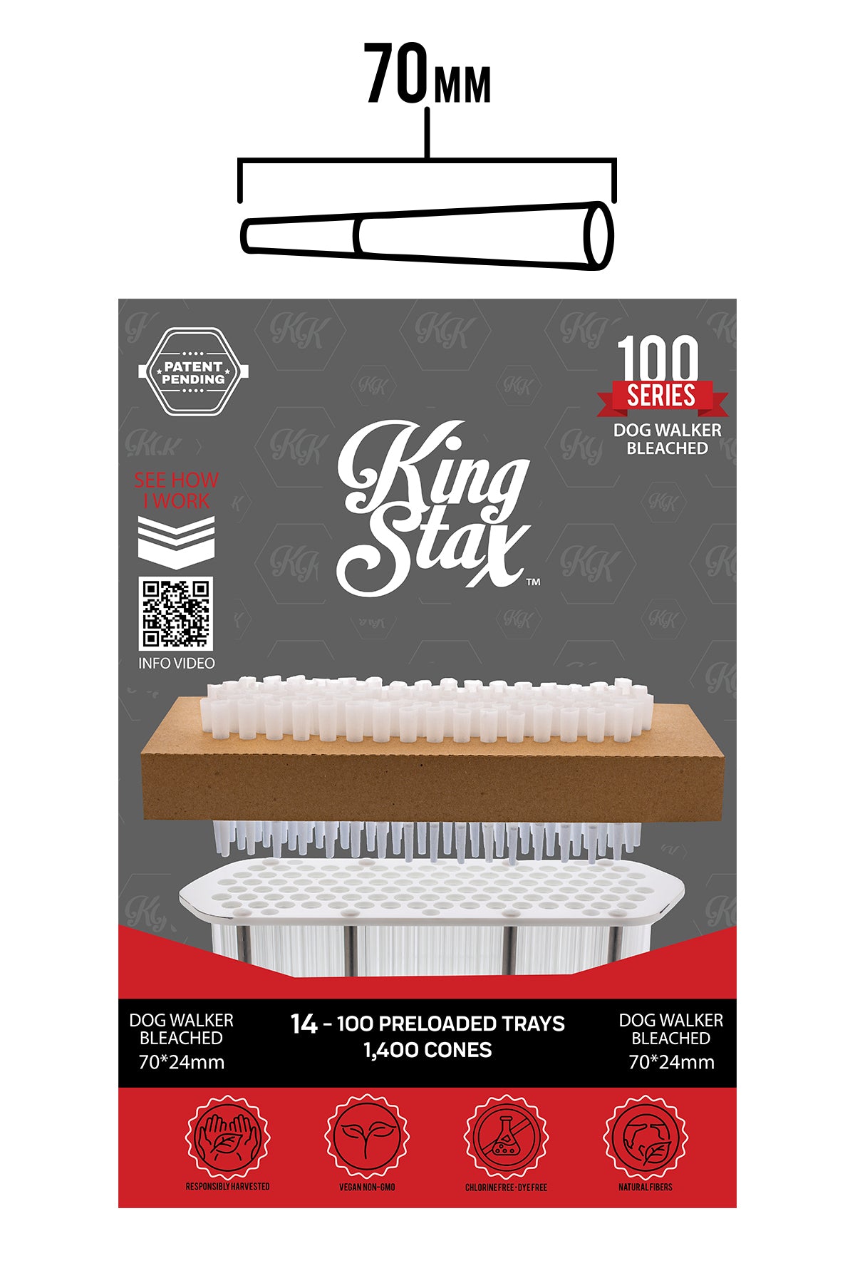 King Stax 100 Series – 70MM Cones (Unbleached) – 1,400 Cones/box