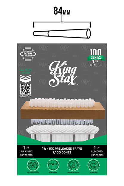 King Stax 100 Series – 84MM Cones (Bleached) – 1,400 Cones/box