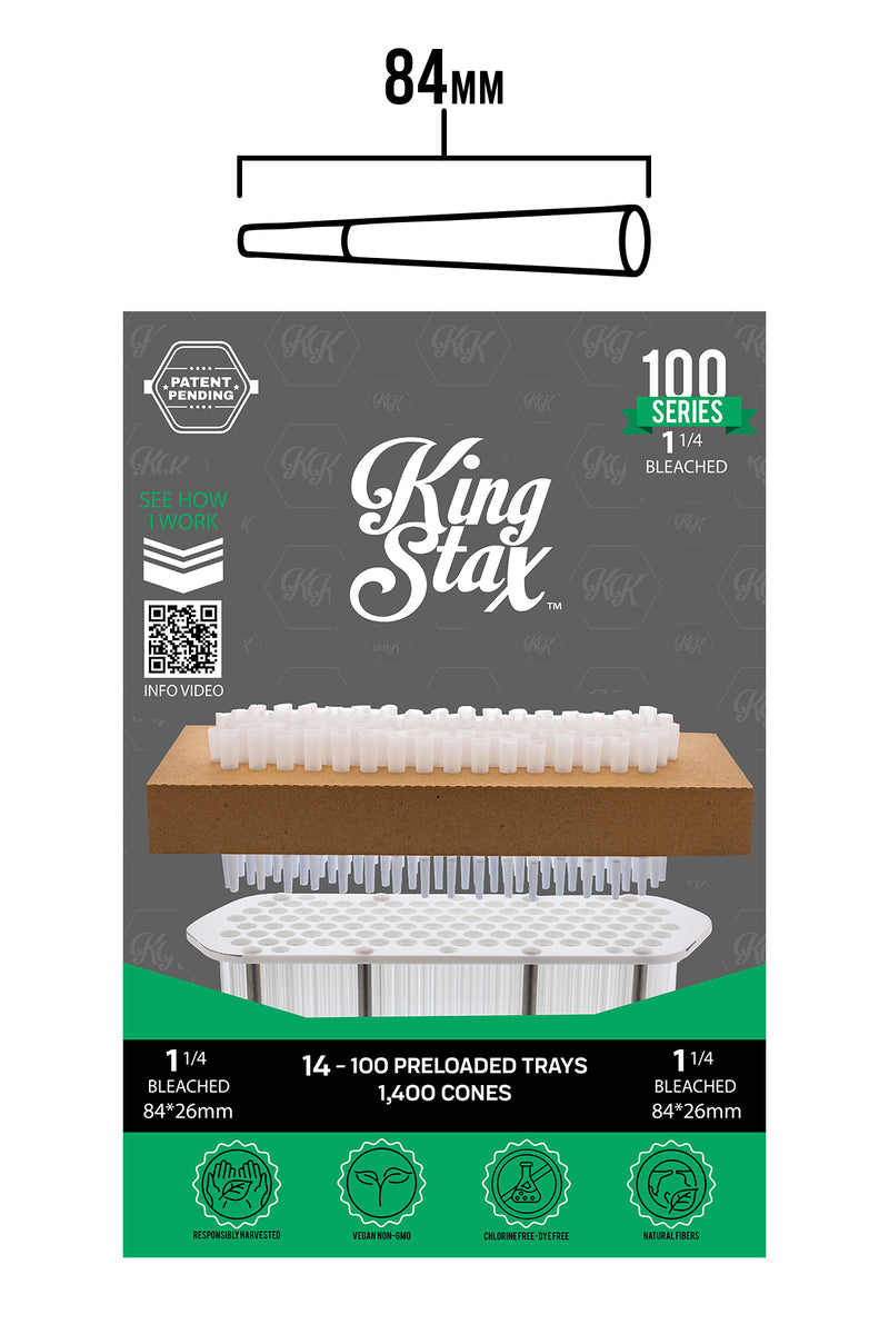 King Stax 100 Series – 84MM Cones (Unbleached) – 1,400 Cones/box