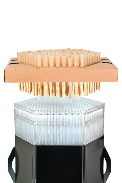 King Stax 169 Series unbleached cones loading into a King Kone tray