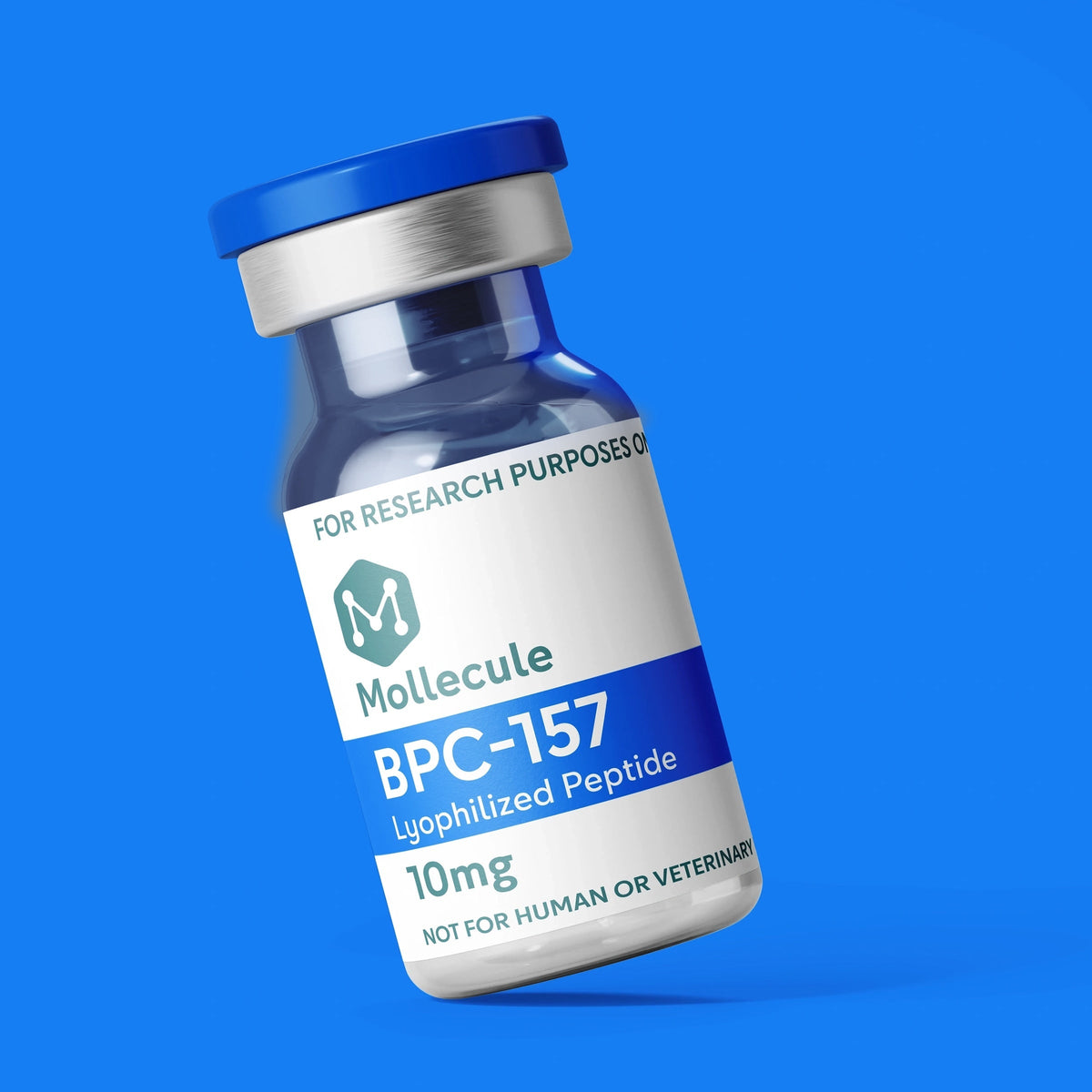BPC-157 10mg vial — Molecule Peptides, angled vial