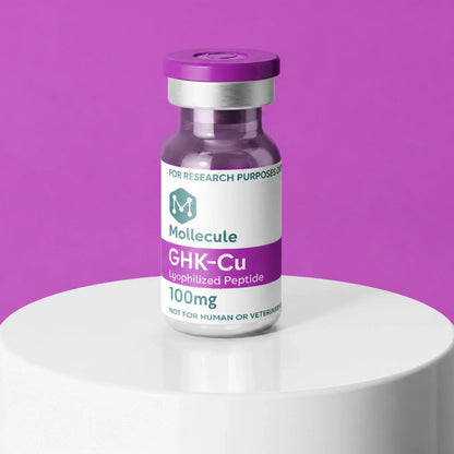 GHK-Cu 100mg vial — Molecule Peptides, vial on display stand