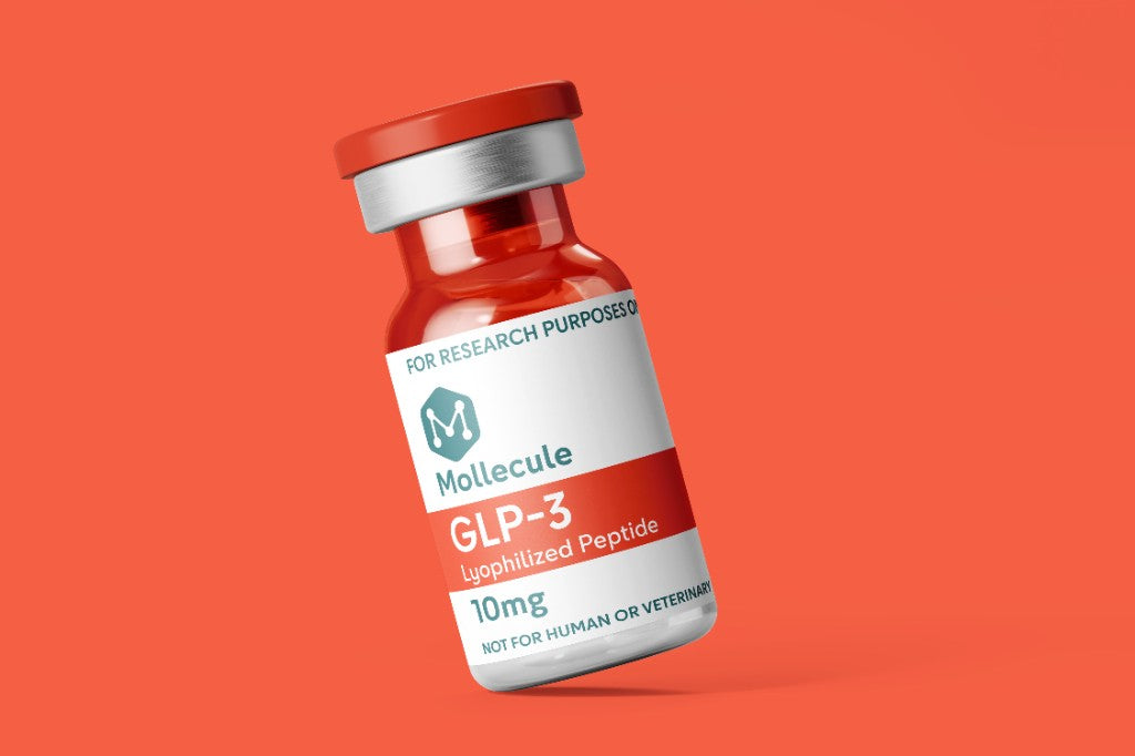 GLP-3 (Retatrutide) 10mg vial — Molecule Peptides, angled vial