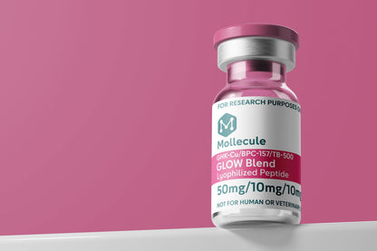 GLOW Blend (GHK-Cu / BPC-157 / TB-500) 50mg/10mg/10mg vial — Molecule Peptides, vial close-up