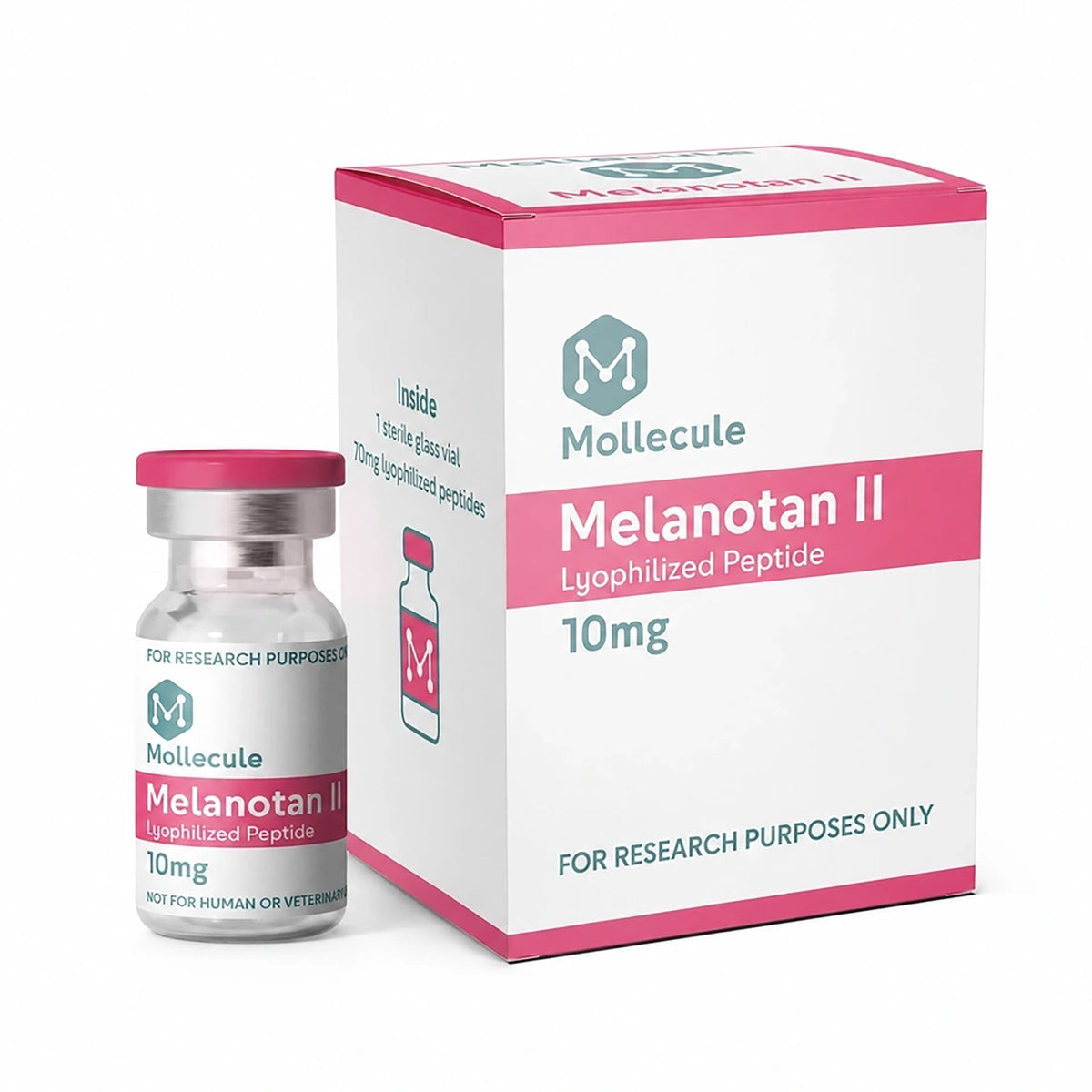 Melanotan II 10mg vial — Molecule Peptides, box and vial