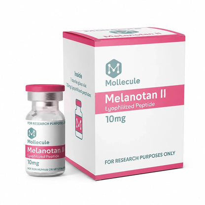 Melanotan II 10mg vial — Molecule Peptides, box and vial