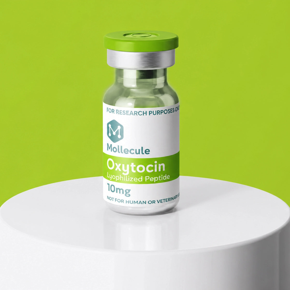 Oxytocin 10mg vial — Molecule Peptides, vial on display stand