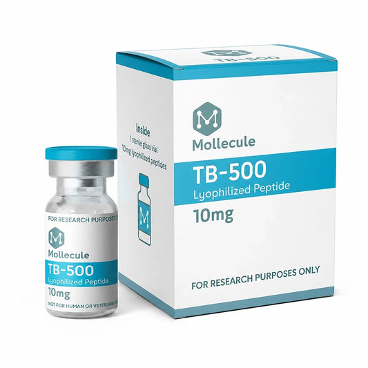 TB-500 10mg vial — Molecule Peptides, box and vial