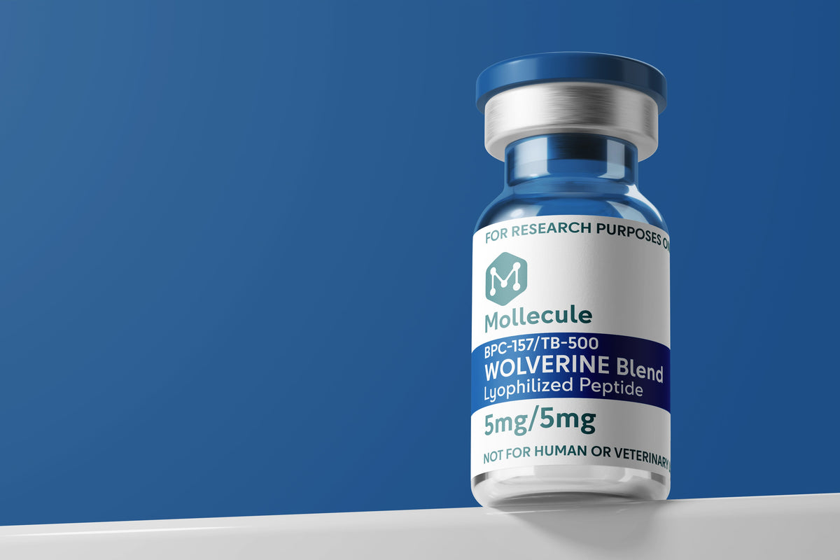 Wolverine Blend (BPC-157 / TB-500) 5mg/5mg vial — Molecule Peptides, vial close-up