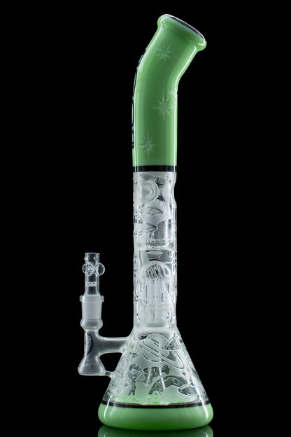 ROOR Tech Custom: ROOR Tech Fixed 18" Beaker 50x5 with 10-arm Tree Perc (Color) with Decal Frame Bent x Liberty 50GPaul Glass (RTF18BK50510(Color)-Frame)