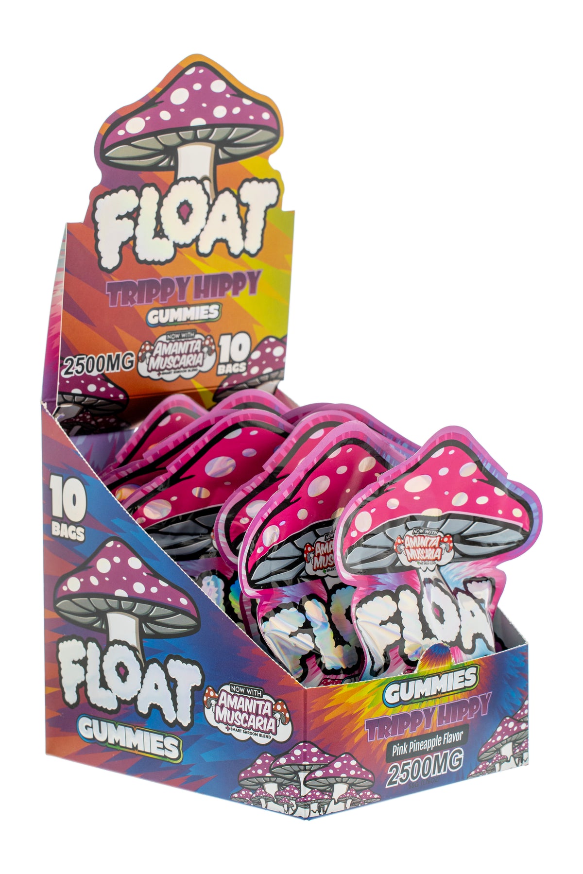 FLOAT Trippy Hippy flavor gummies box for wholesale retailers, view 3