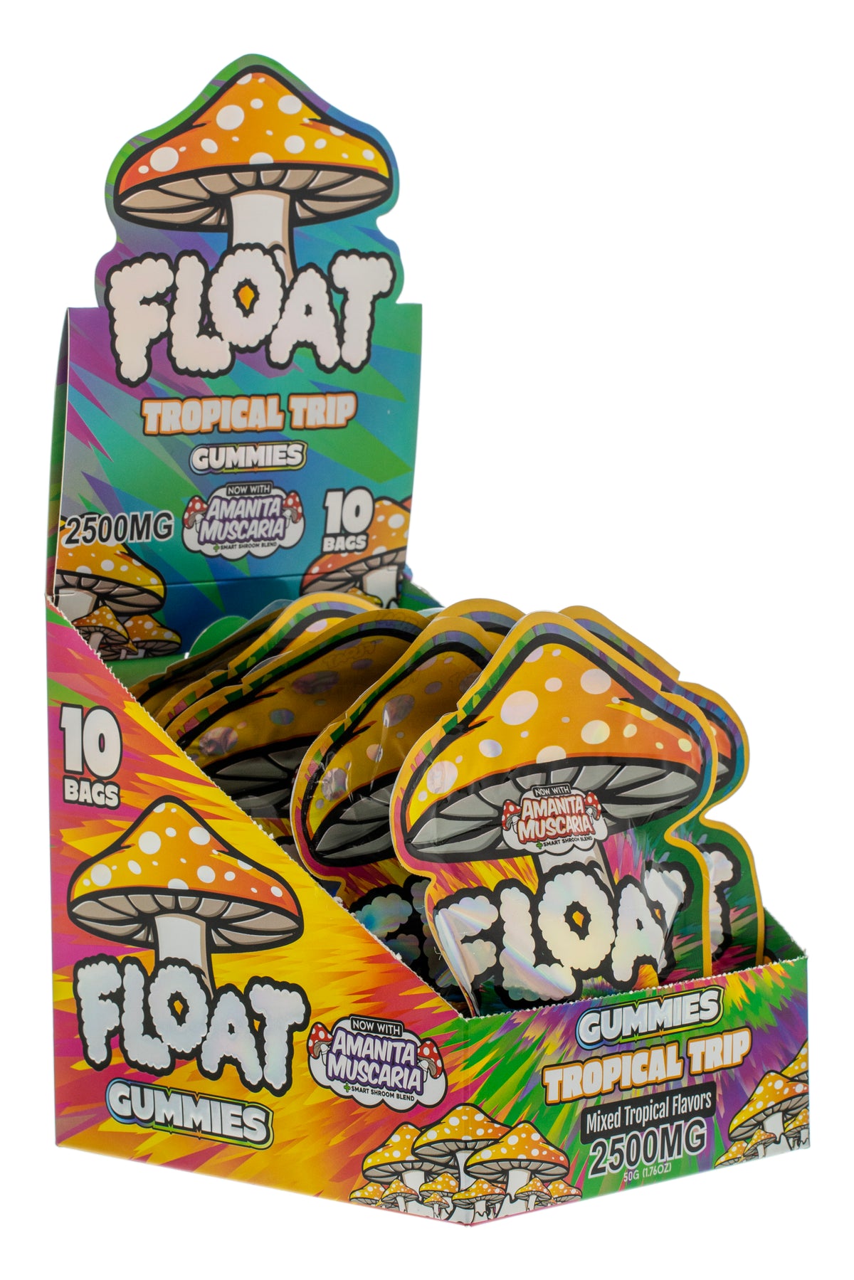 FLOAT Tropical Trip flavor gummies box for wholesale retailers, view 3