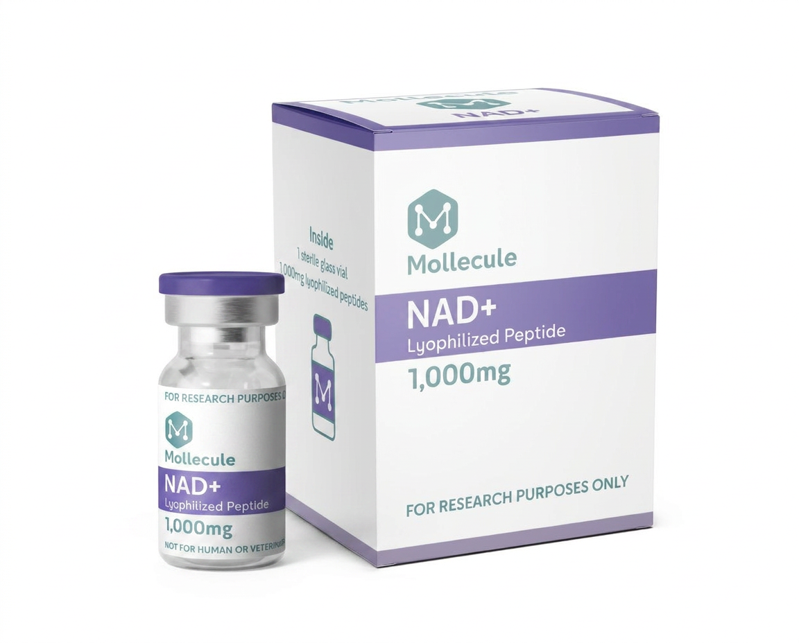 NAD+ 1,000mg vial — Molecule Peptides, box and vial