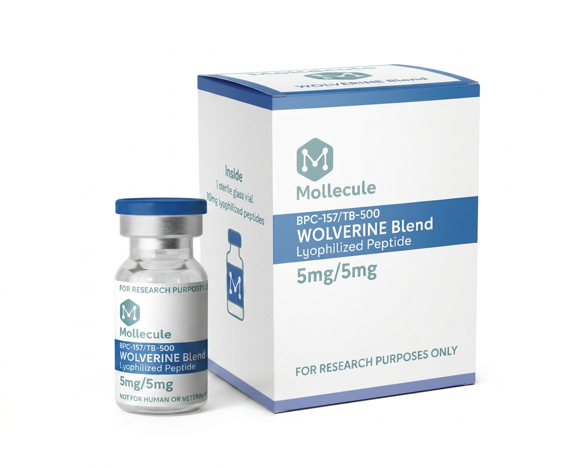 Wolverine Blend (BPC-157 / TB-500) 5mg/5mg vial — Molecule Peptides, box and vial