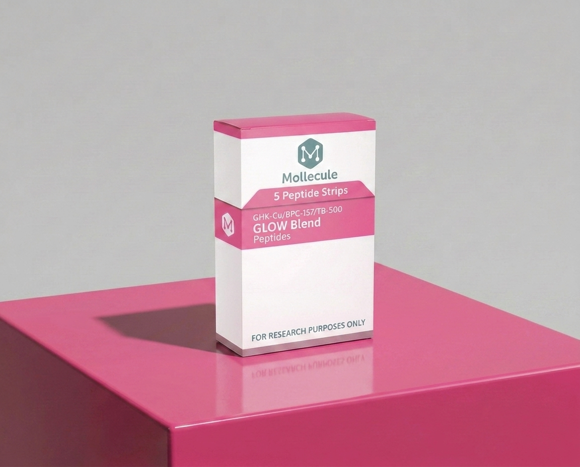 GLOW Blend (GHK-Cu / BPC-157 / TB-500) 50mg/10mg/10mg 5ct peptide strip box — Molecule Peptides (view 3)