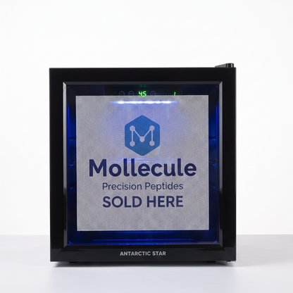 Molecule Peptides display fridge — included with BPC-157 10mg 5ct strip order