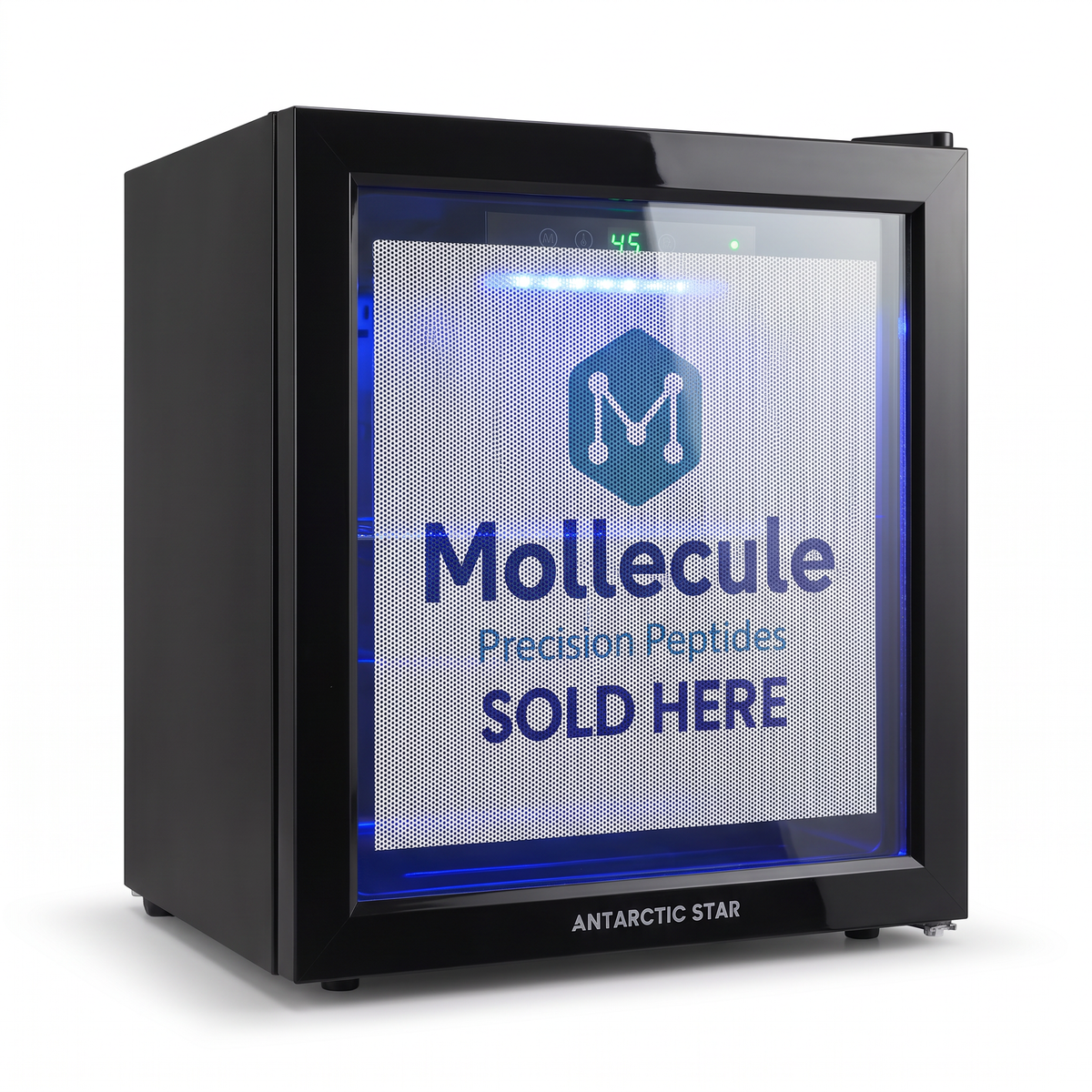 Molecule Peptides display fridge — included with Semaglutide 10mg 5ct strip order